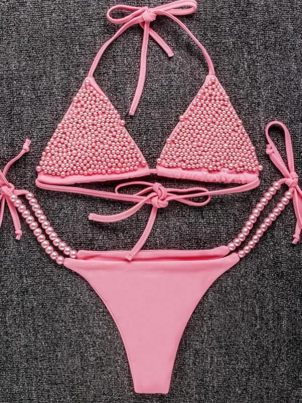 Pink White Pearl Beach Bikini sold by Onlymaker