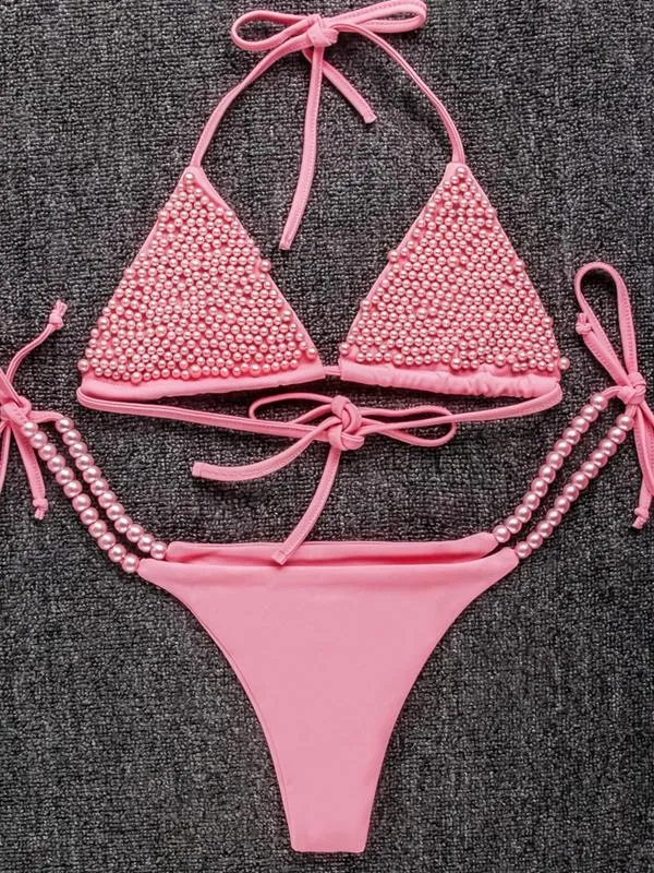 Pink White Pearl Beach Bikini sold by Onlymaker