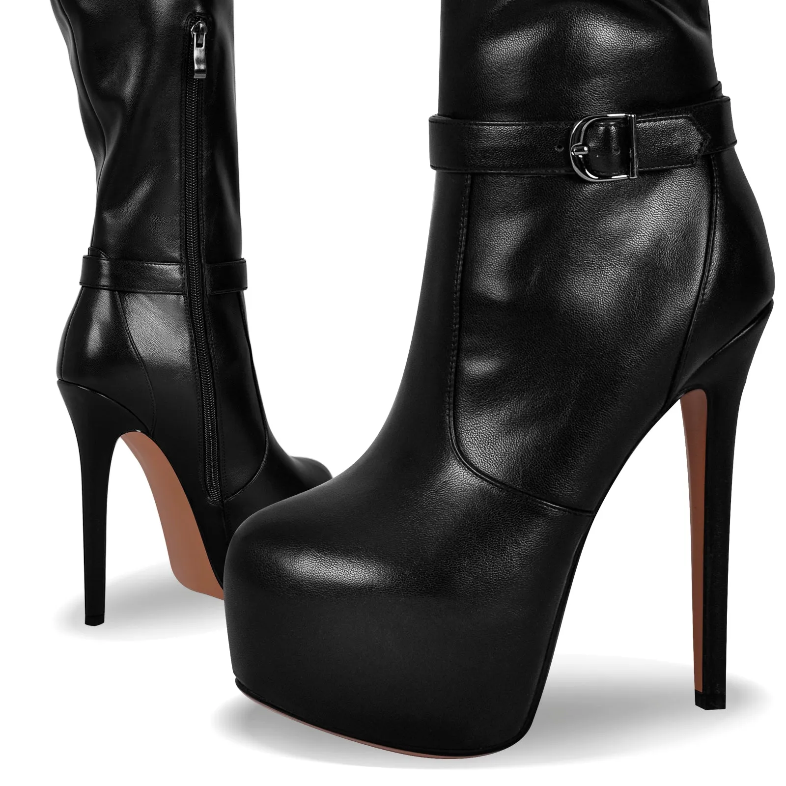 Round Toe Stiletto Platform Over The Knee Buckle Boots sold by Onlymaker product image thumbnail 3
