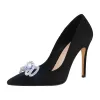 Rhinestone Bow Pointed Toe Black Suede Heels Stiletto Pumps sold by Onlymaker