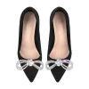 Rhinestone Bow Pointed Toe Black Suede Heels Stiletto Pumps sold by Onlymaker