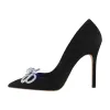 Rhinestone Bow Pointed Toe Black Suede Heels Stiletto Pumps sold by Onlymaker