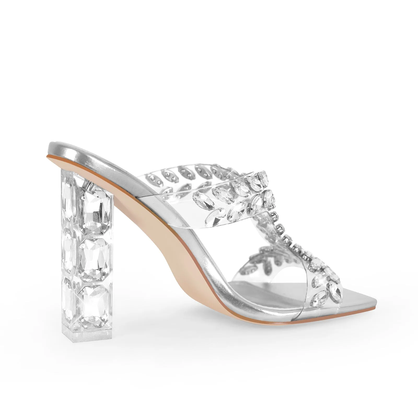 Rhinestone Square Toe Clear Chunky Heel Sandals sold by Onlymaker product image thumbnail 4