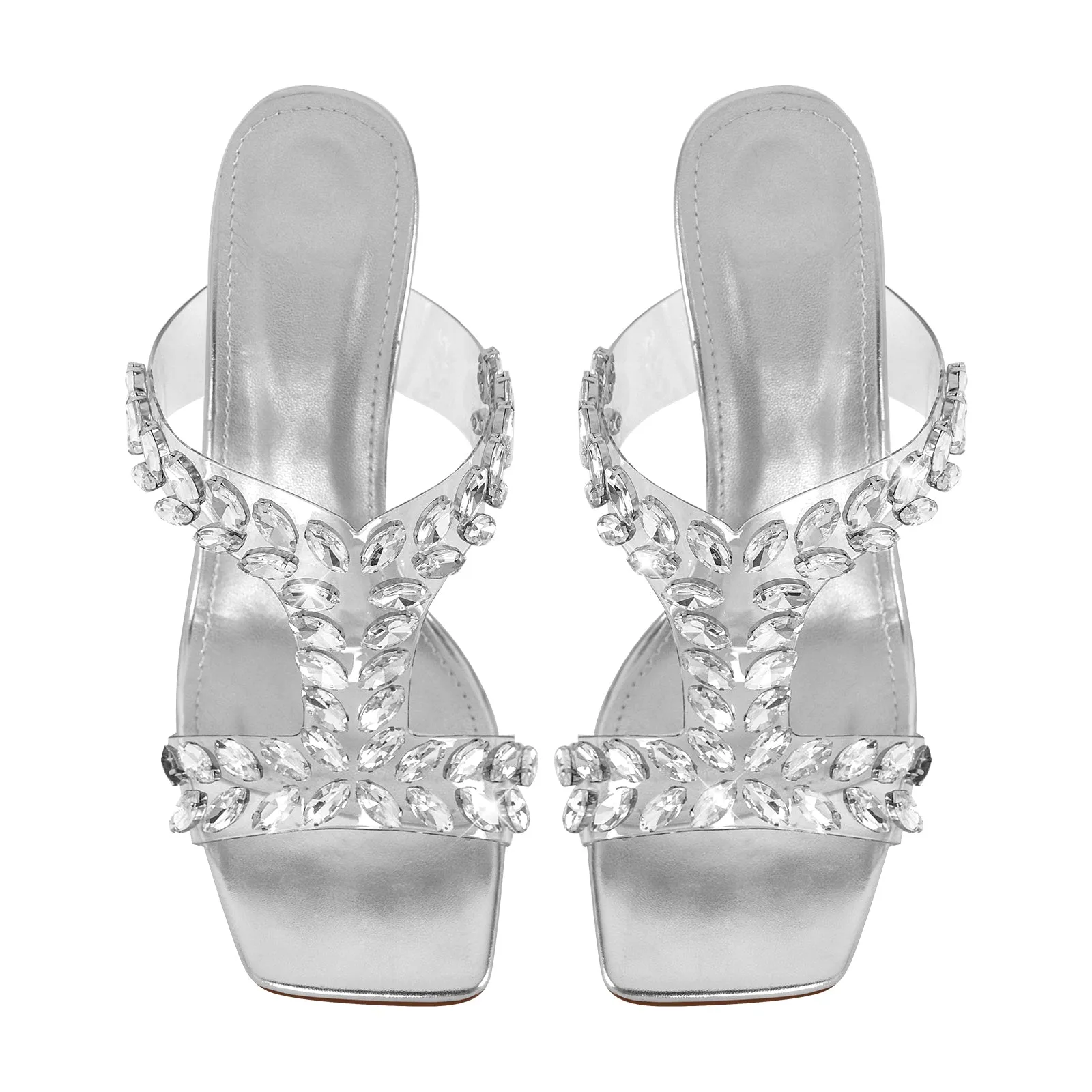 Rhinestone Square Toe Clear Chunky Heel Sandals sold by Onlymaker product image thumbnail 2