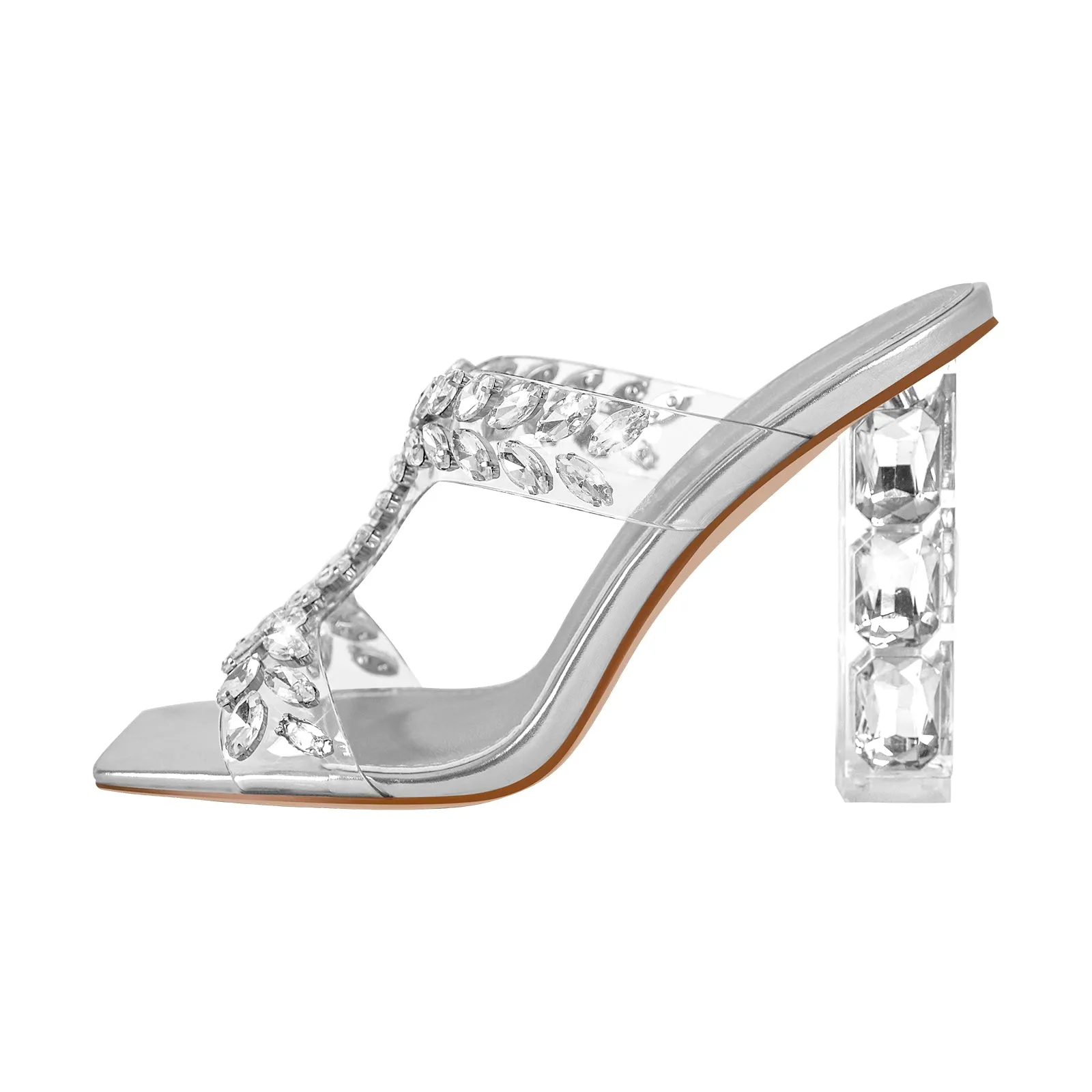 Rhinestone Square Toe Clear Chunky Heel Sandals sold by Onlymaker product image thumbnail 3
