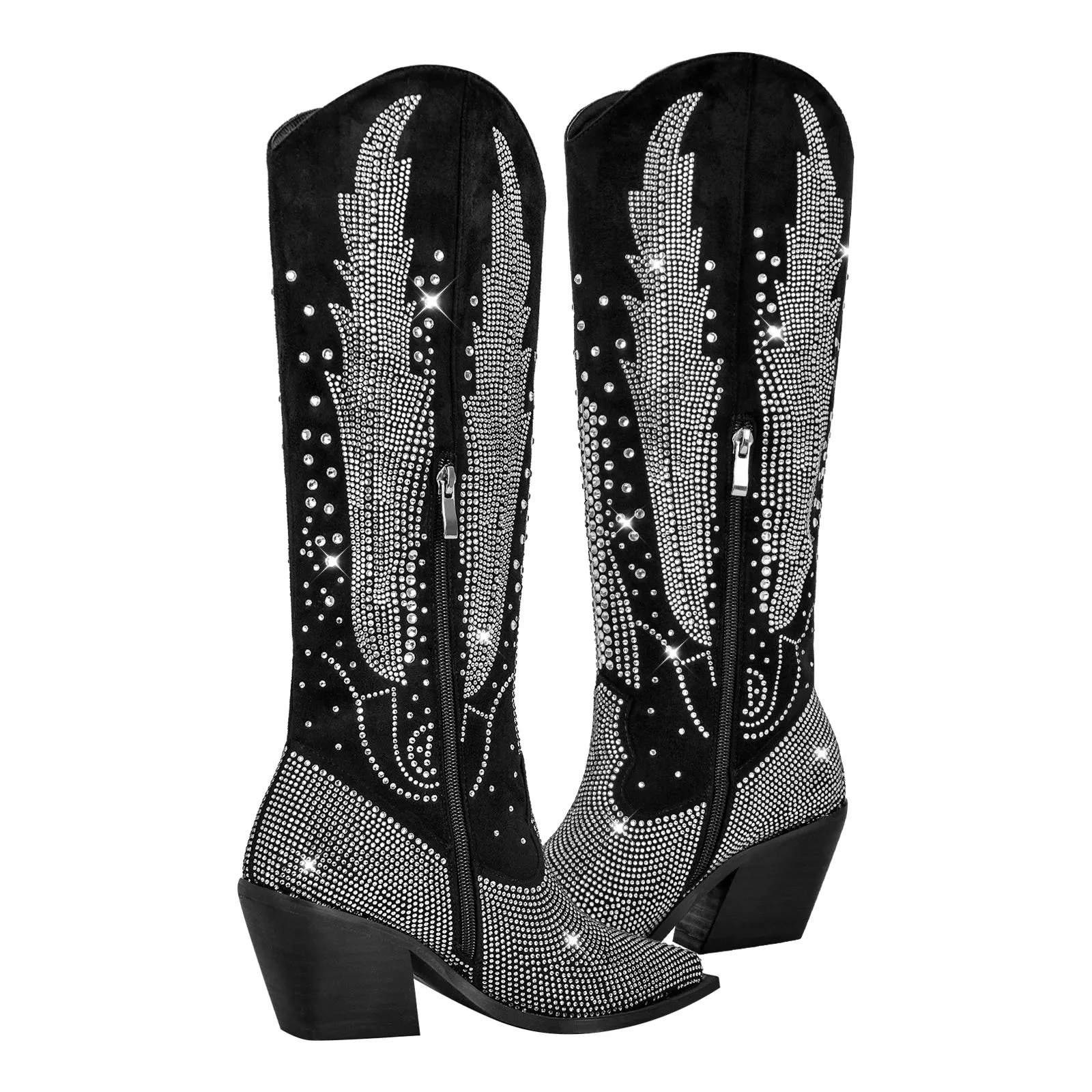 Rhinestone Zipper Black Western Boots sold by Onlymaker product image thumbnail 4
