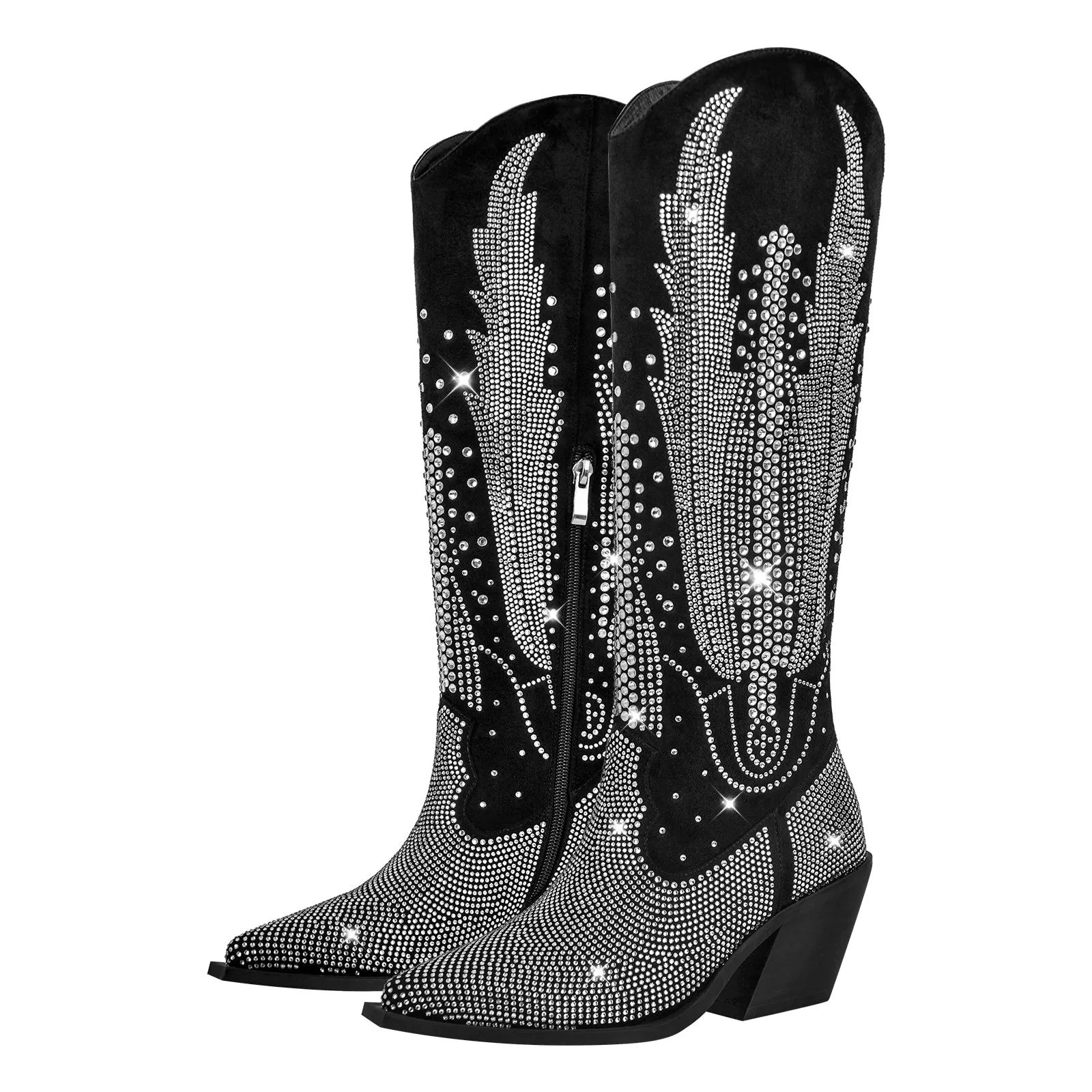 Rhinestone Zipper Black Western Boots sold by Onlymaker product image thumbnail 2