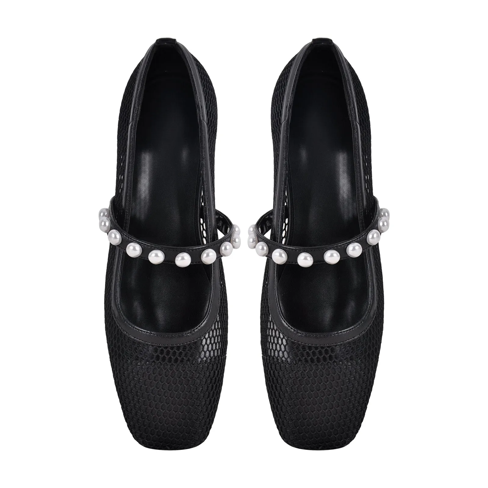 Square Toe Pearl Belt Mesh Flats sold by Onlymaker product image thumbnail 2