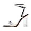 Rhinestone Bow Clear Chunky Heel Sandals sold by Onlymaker