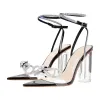 Rhinestone Bow Clear Chunky Heel Sandals sold by Onlymaker