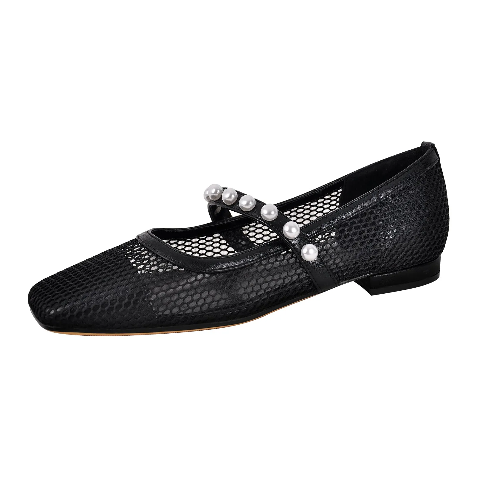 Square Toe Pearl Belt Mesh Flats sold by Onlymaker product image thumbnail 3