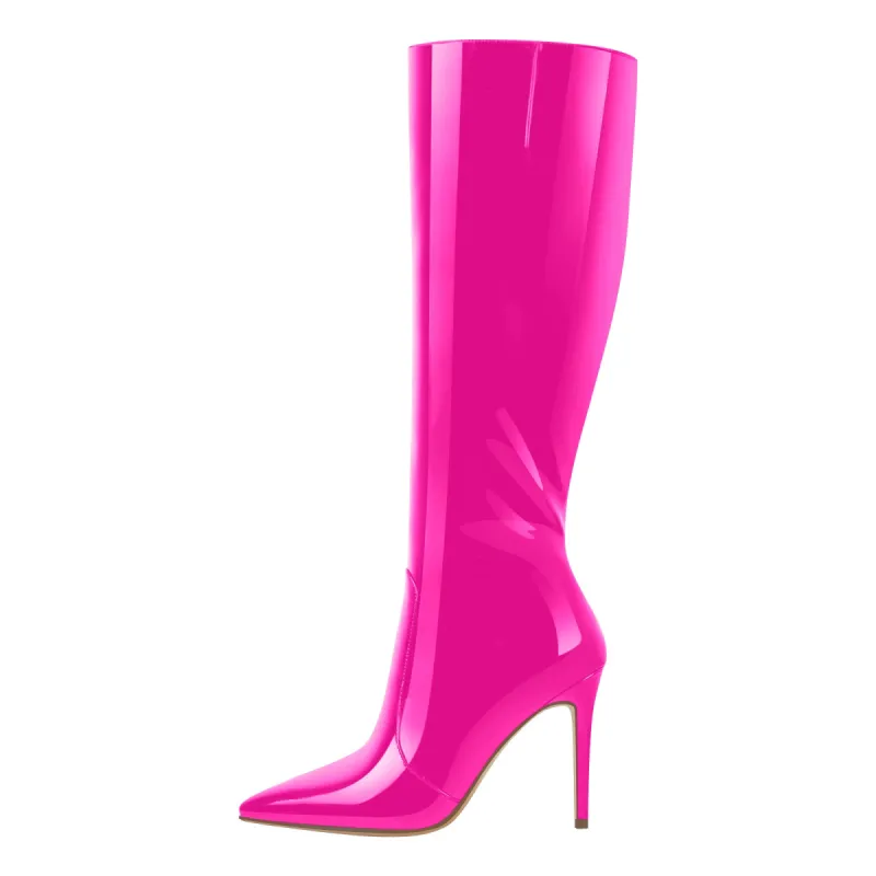 Pointed Toe Stiletto Knee High Rose Red Boots sold by Onlymaker