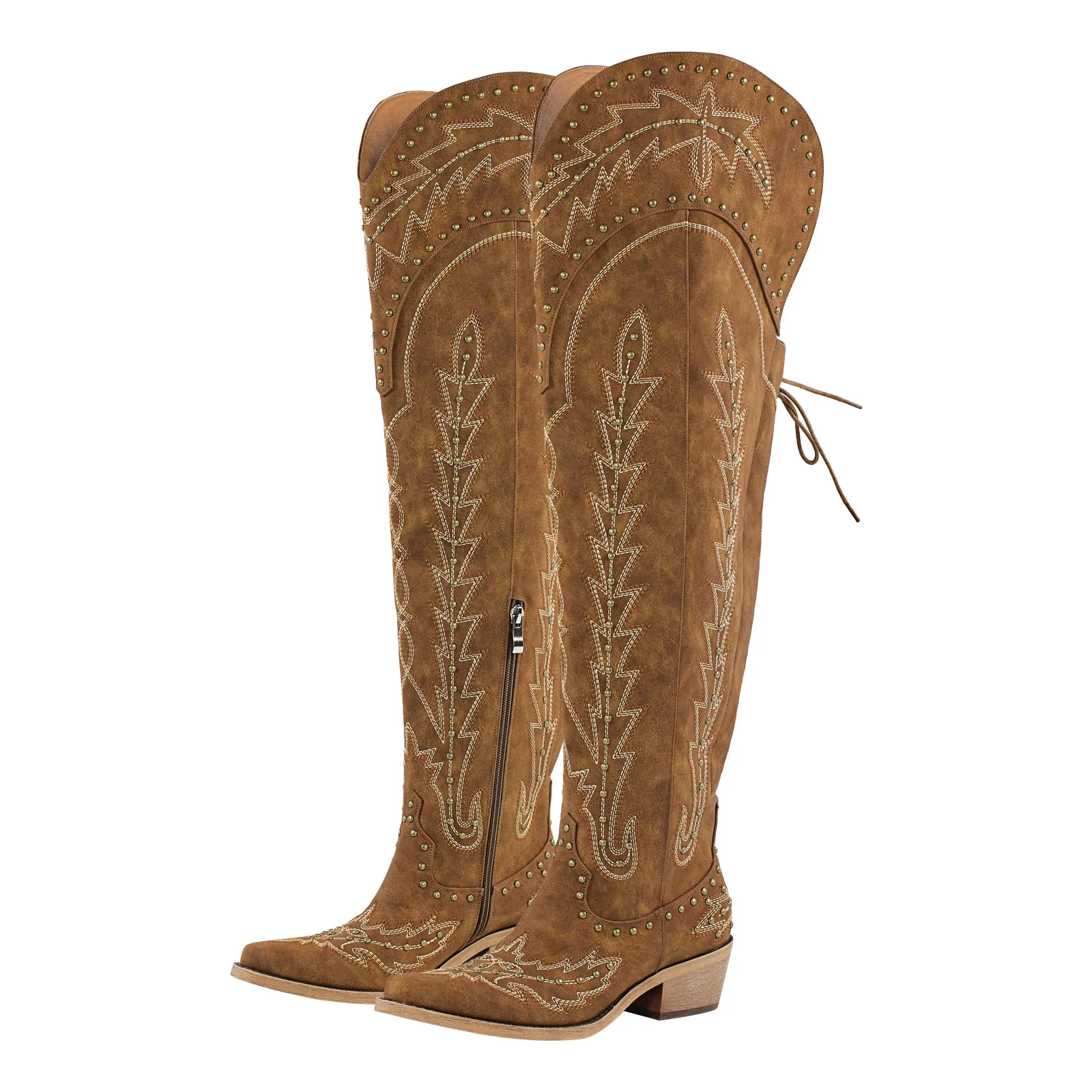 Studded Embroidered Over The Knee Western Boots sold by Onlymaker product image thumbnail 2