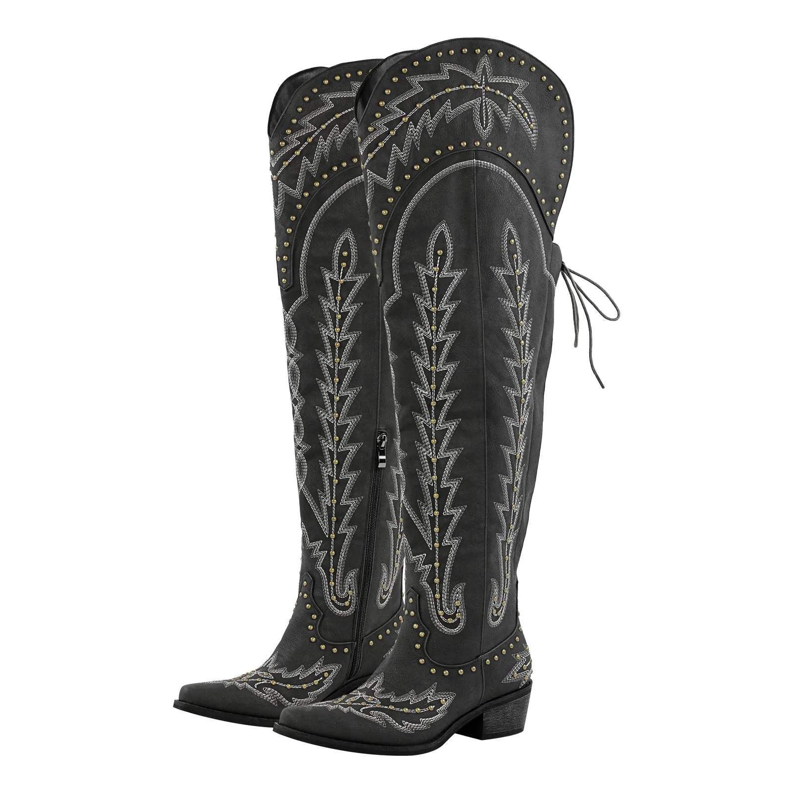 Studded Embroidered Over The Knee Western Boots sold by Onlymaker