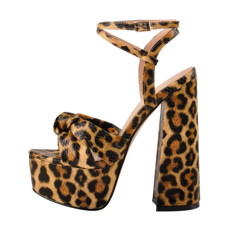 Platform Open Toe Leopard Print Ankle Strap Block Chunky Sandals sold by Onlymaker
