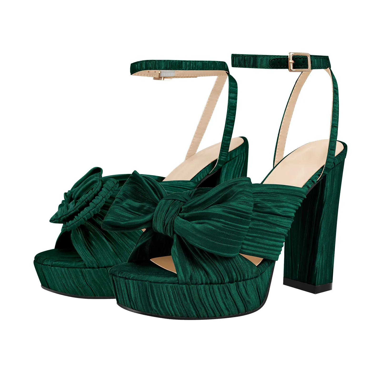 Platform Ankle Strap Pleated Bow Sandals sold by Onlymaker