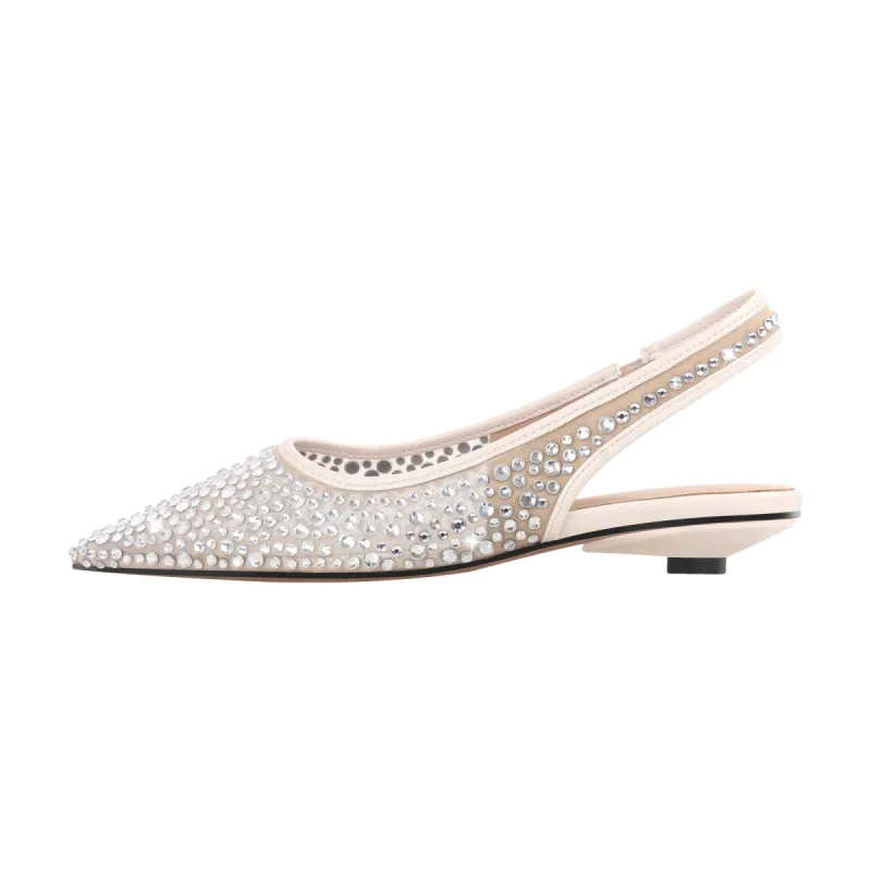 Mesh Round Heel Rhinestone Slingback Flats sold by Onlymaker