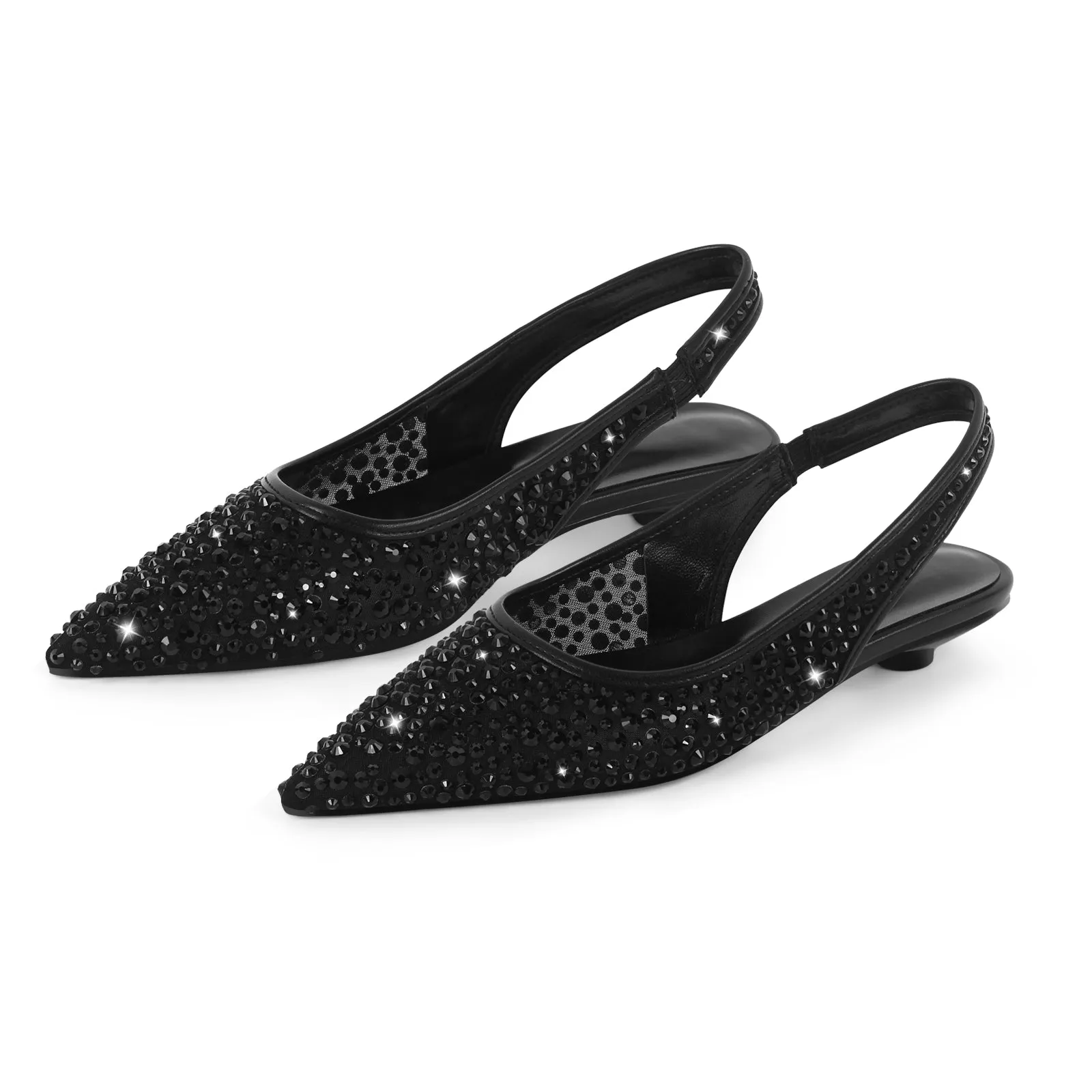 Mesh Round Heel Rhinestone Slingback Flats sold by Onlymaker product image thumbnail 3