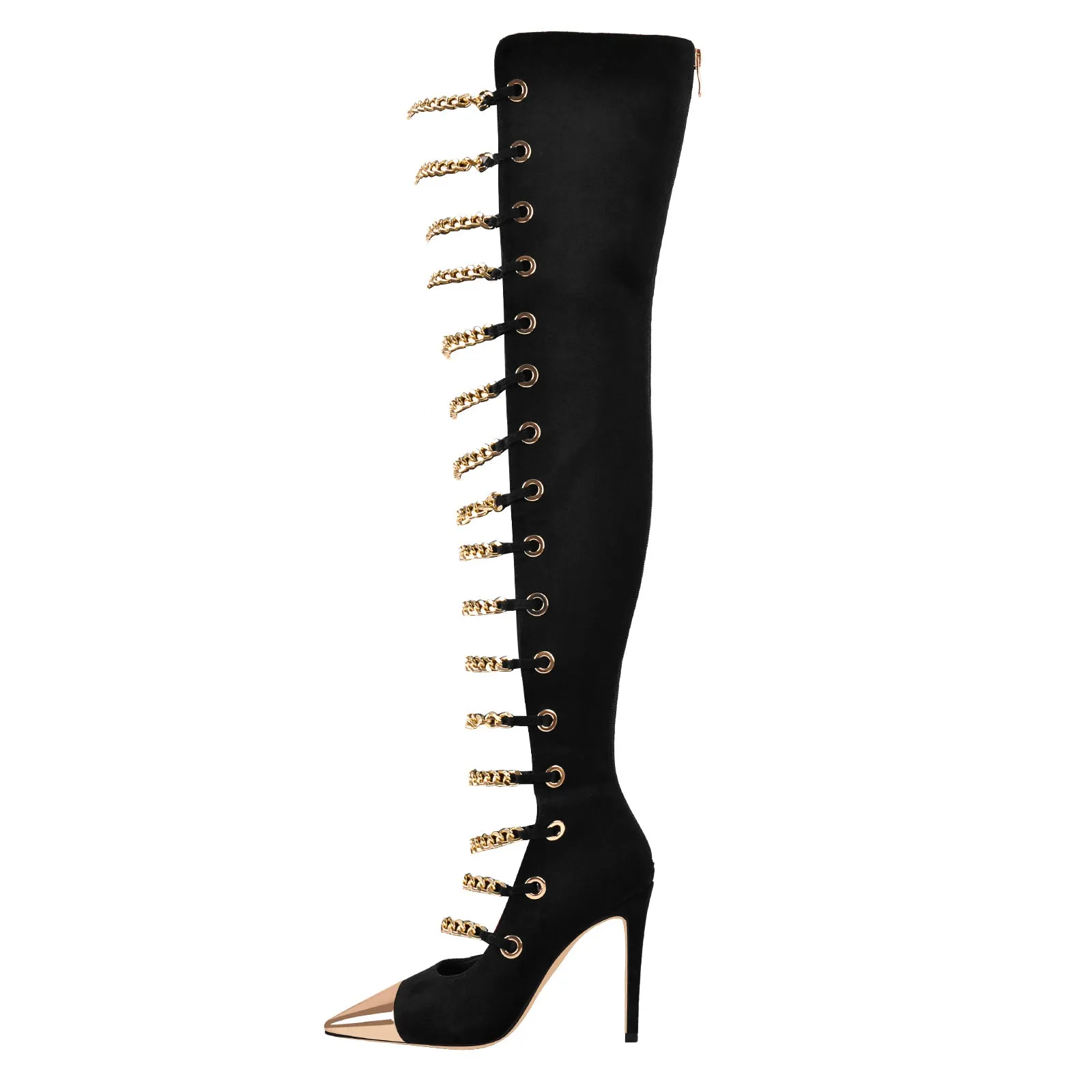 Metal Chain Pointed Toe Over The Knee High Boots sold by Onlymaker