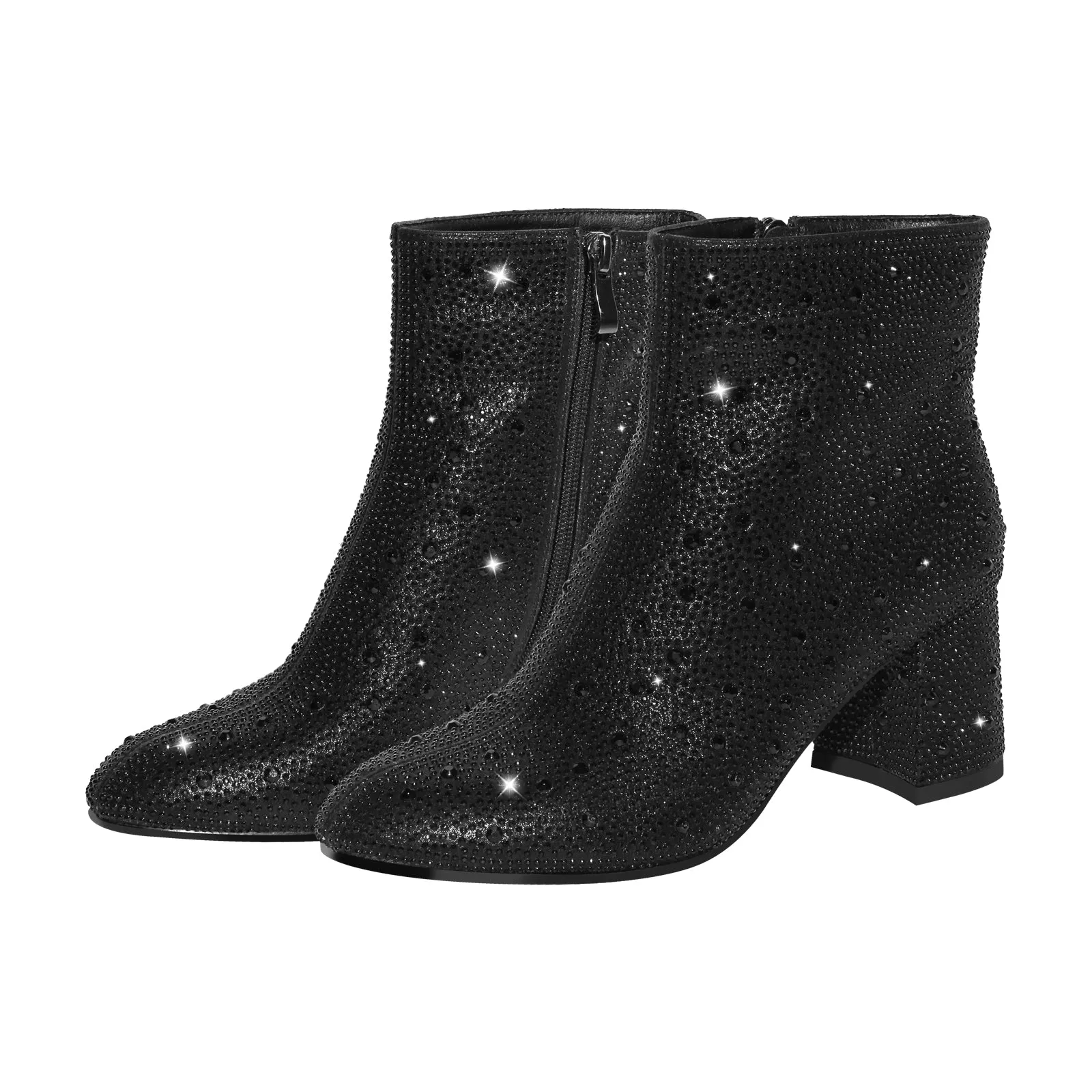 Round Toe Rhinestone Chunky Ankle Boots sold by Onlymaker product image thumbnail 3
