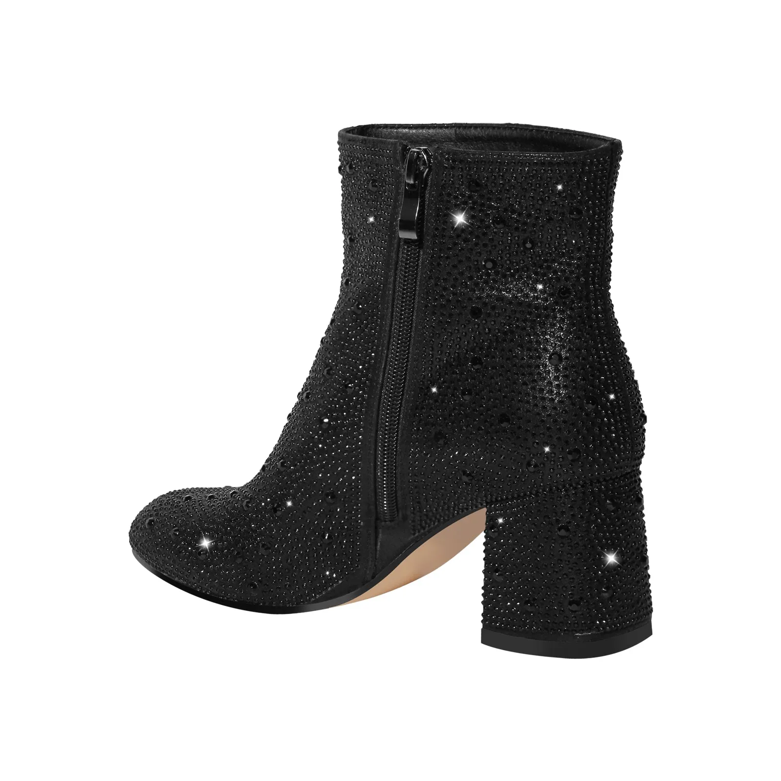 Round Toe Rhinestone Chunky Ankle Boots sold by Onlymaker product image thumbnail 4