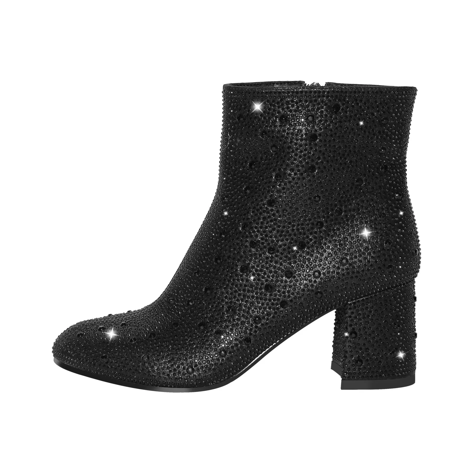 Round Toe Rhinestone Chunky Ankle Boots sold by Onlymaker product image thumbnail 2