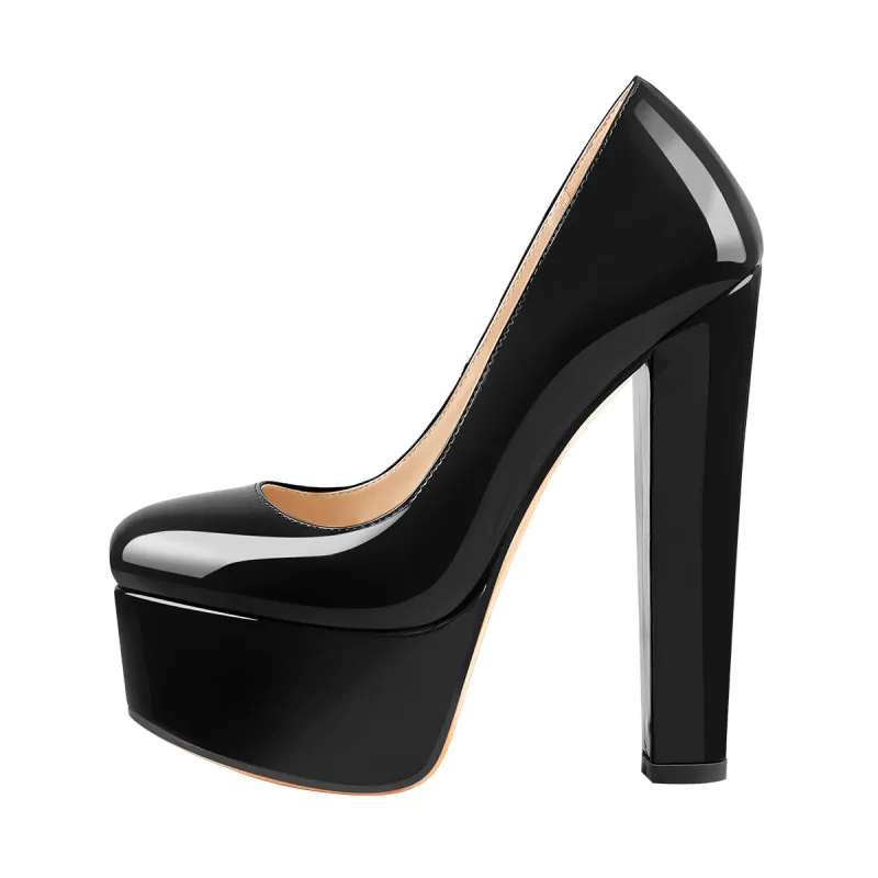 Onlymaker Pumps Black Patent Leather Platform Chunky High Heels sold by Onlymaker