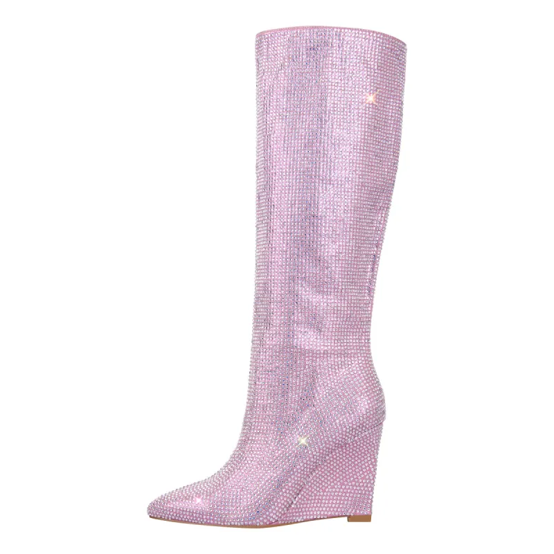 Rhinestone Wedge Heel Knee High Boots sold by Onlymaker
