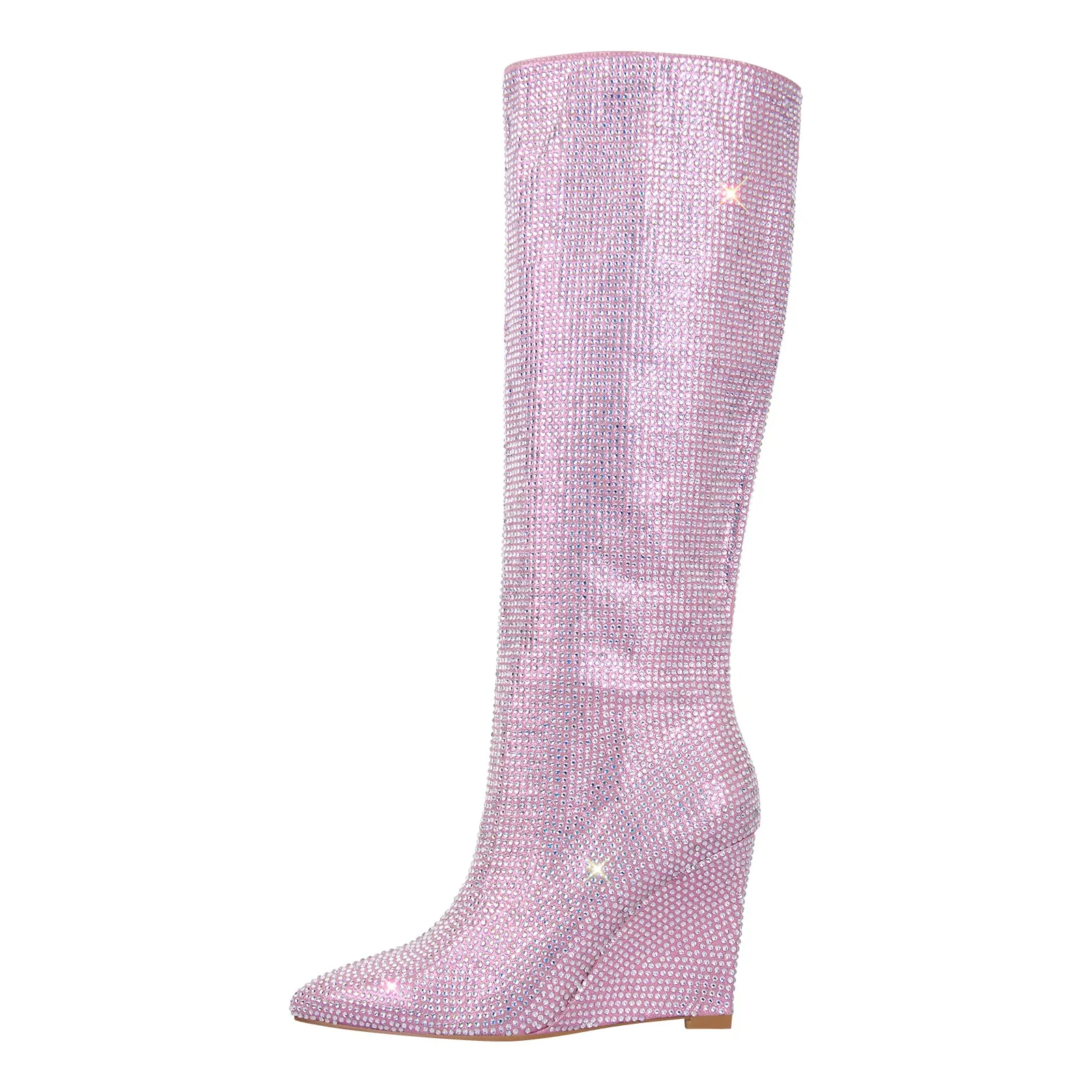 Rhinestone Wedge Heel Knee High Boots sold by Onlymaker