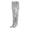 Pointed Toe Stiletto Fringe Metallic Over The Knee Boots sold by Onlymaker