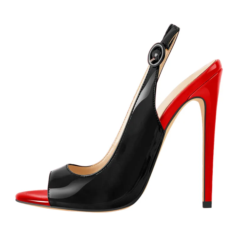 Black Red Open Toe High Heels Slingback Sandals sold by Onlymaker