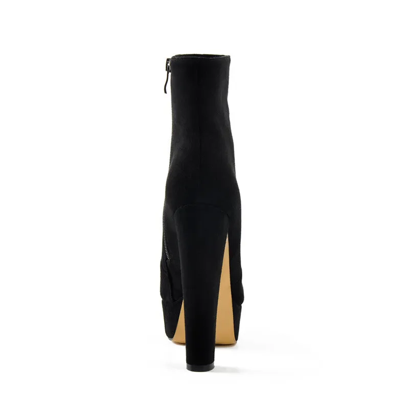 Suede Platform Chunky Heel Elastic Ankle Boots sold by Onlymaker product image thumbnail 3