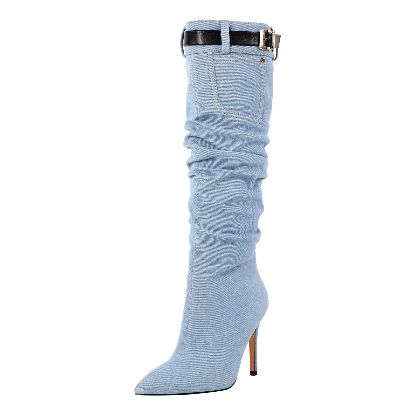 Denim Pointed Toe Stiletto Thigh Boots sold by Onlymaker product image thumbnail 2