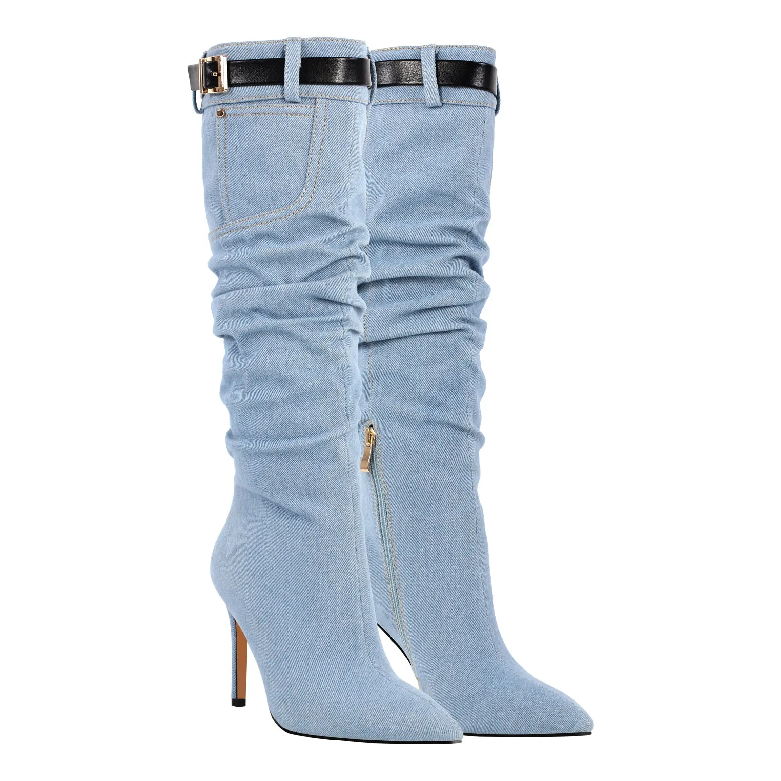 Denim Pointed Toe Stiletto Thigh Boots sold by Onlymaker product image thumbnail 3