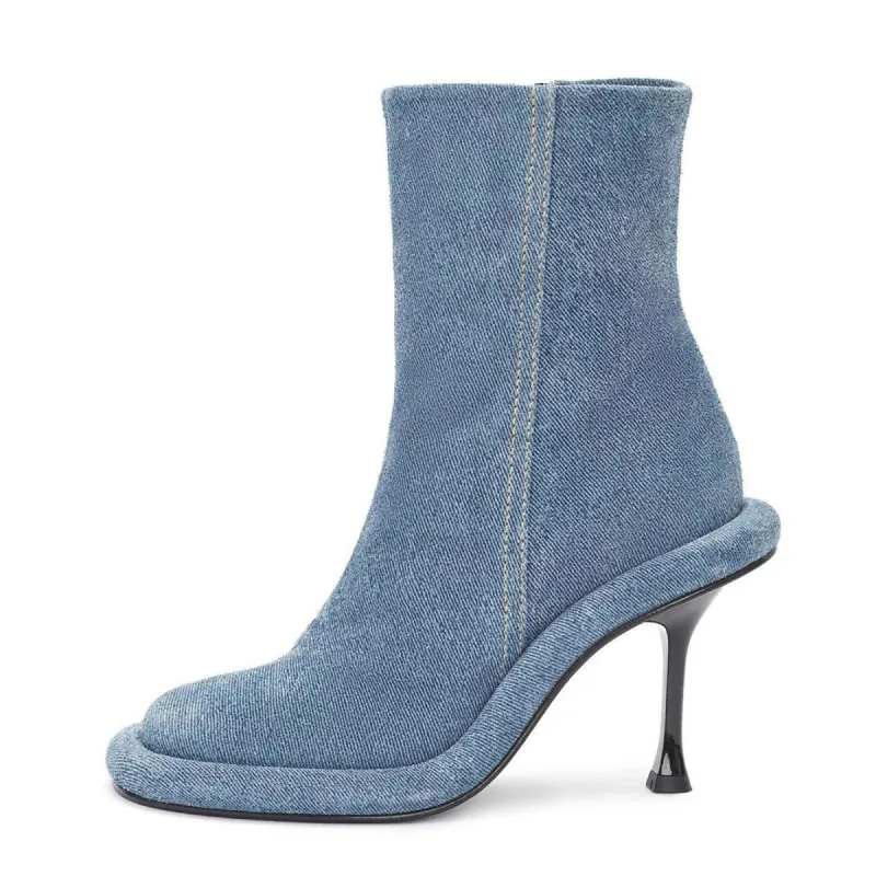 Round Toe Stiletto Denim Platform Ankle Boots sold by Onlymaker
