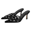 Rhinestone Pointed Toe Hollow Mules Sandals sold by Onlymaker