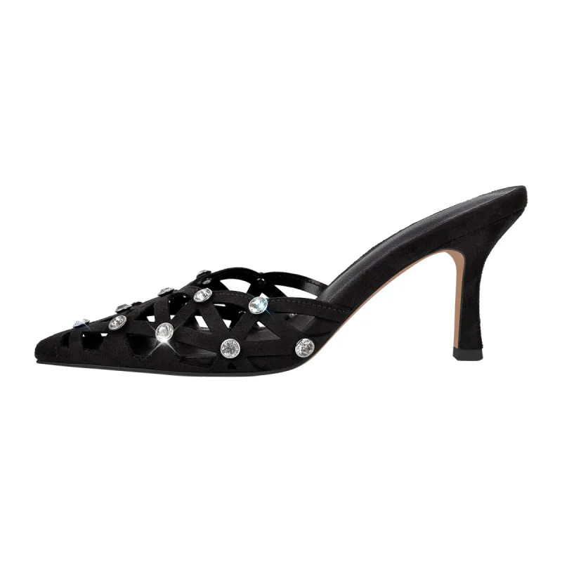 Rhinestone Pointed Toe Hollow Mules Sandals sold by Onlymaker