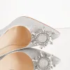 Silver Diamante Buckle Pointed Toe High Heel Pumps sold by Onlymaker