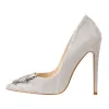 Silver Diamante Buckle Pointed Toe High Heel Pumps sold by Onlymaker