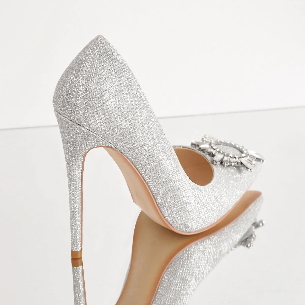 Silver Diamante Buckle Pointed Toe High Heel Pumps sold by Onlymaker product image thumbnail 3