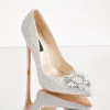Silver Diamante Buckle Pointed Toe High Heel Pumps sold by Onlymaker