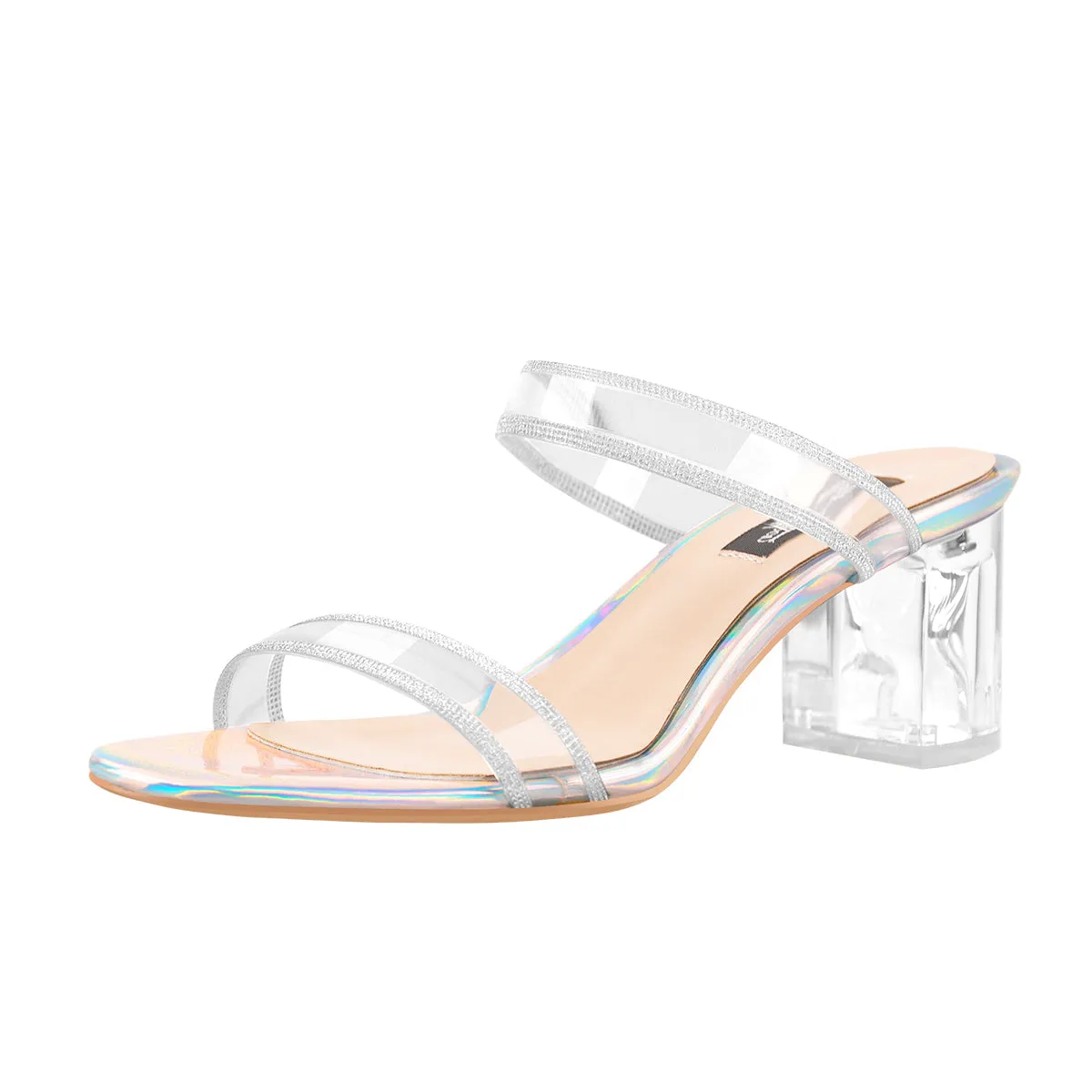 Holographic Slip-On Transparent Chunky Heels Mules sold by Onlymaker