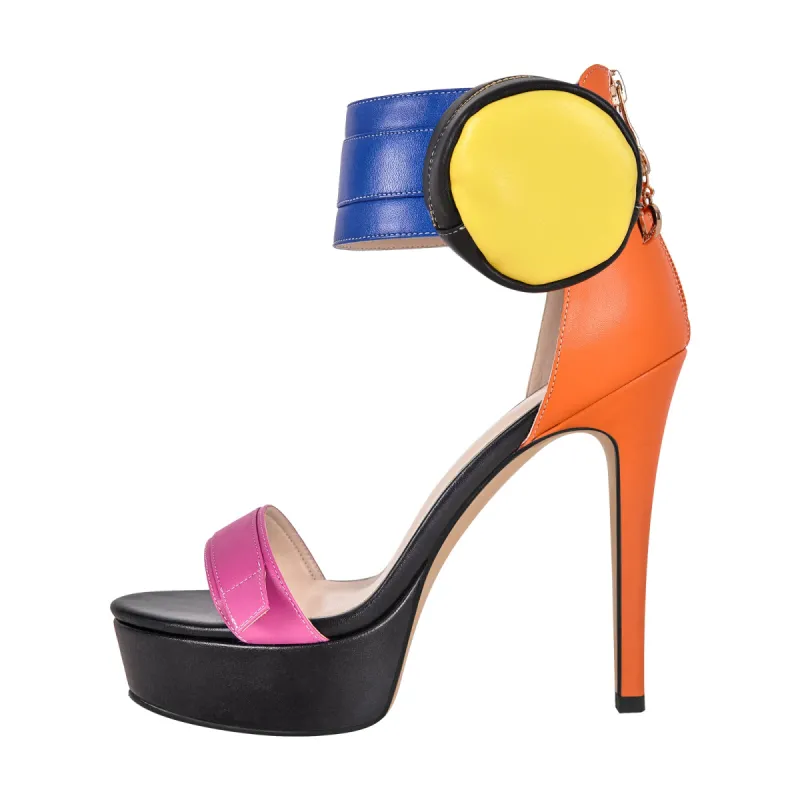 Onlymaker Sandals Ankle Bags Platform Mix-Color Heels sold by Onlymaker