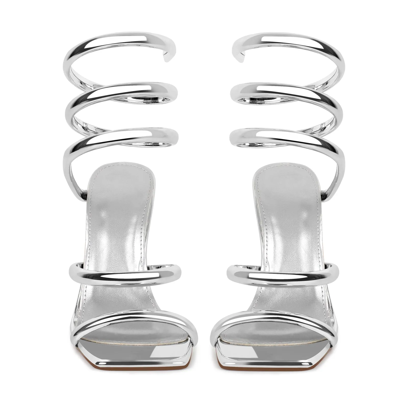 Silver Square Toe Strap Stiletto Sandals sold by Onlymaker product image thumbnail 3