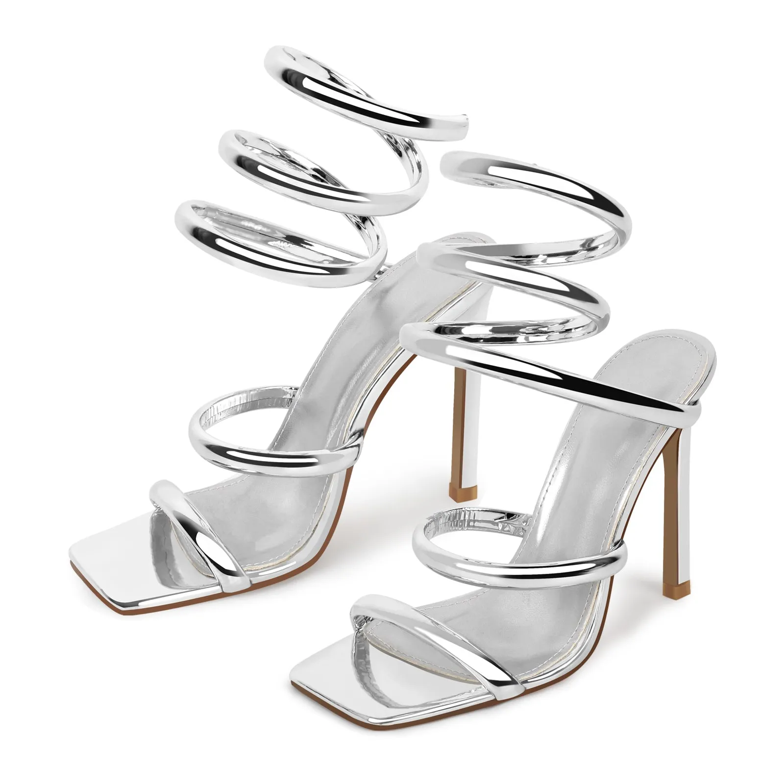 Silver Square Toe Strap Stiletto Sandals sold by Onlymaker product image thumbnail 2