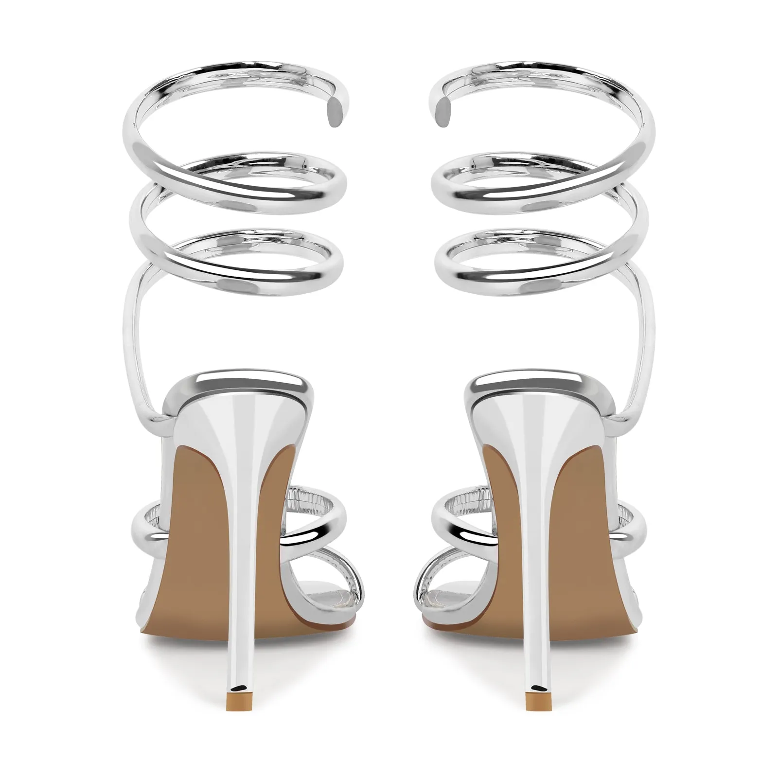 Silver Square Toe Strap Stiletto Sandals sold by Onlymaker product image thumbnail 4