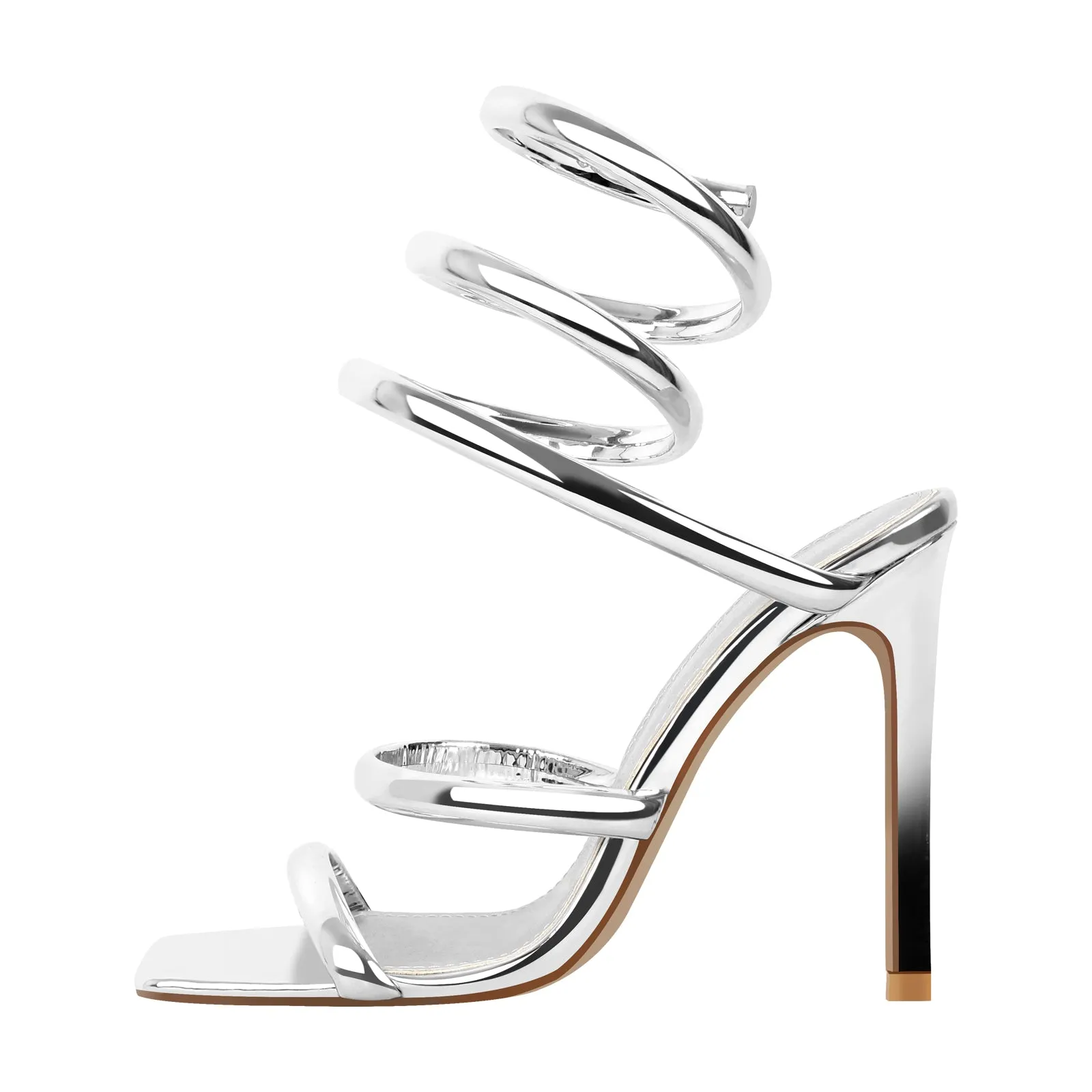 Silver Square Toe Strap Stiletto Sandals sold by Onlymaker