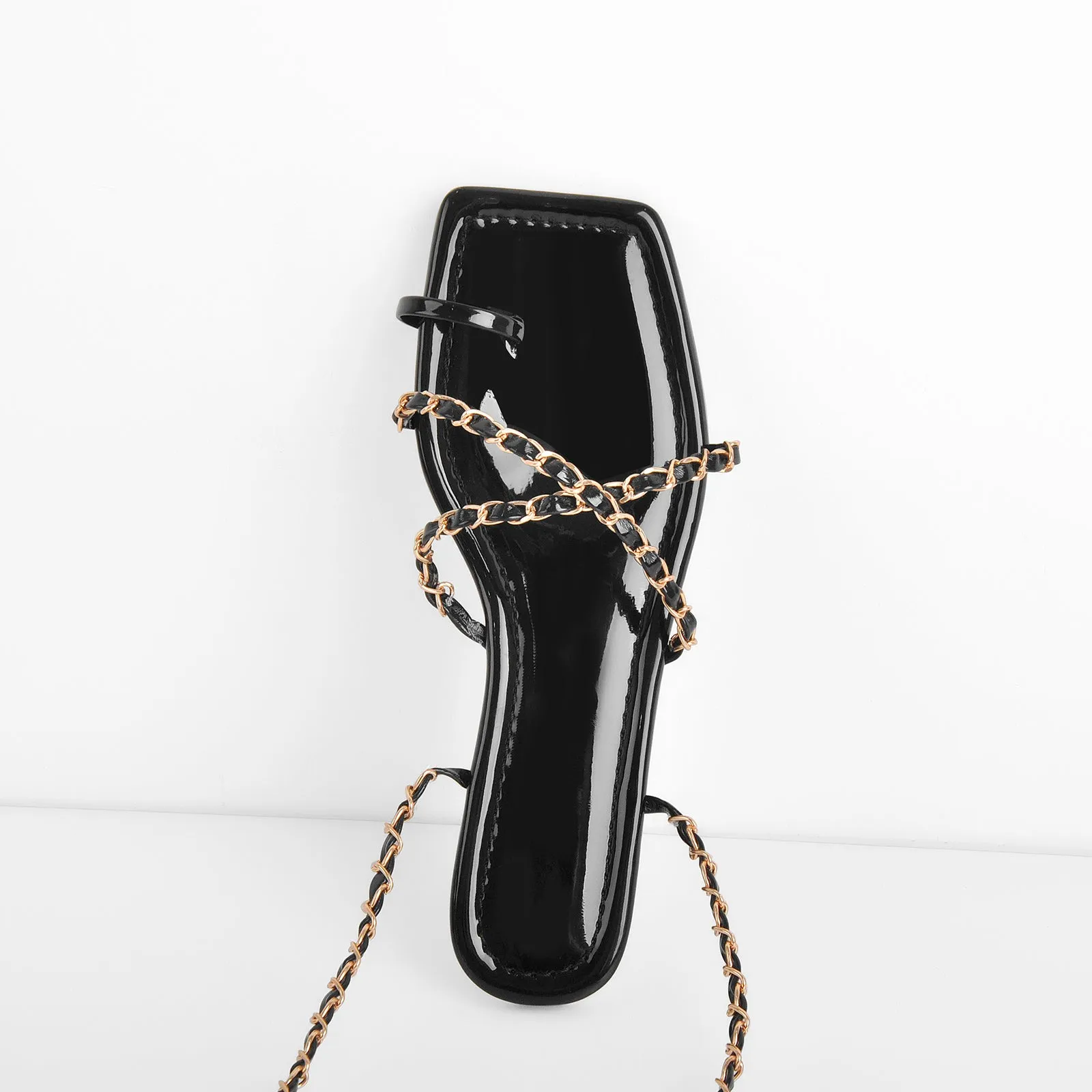 Metal Chain Black Flat Sandals sold by Onlymaker product image thumbnail 4