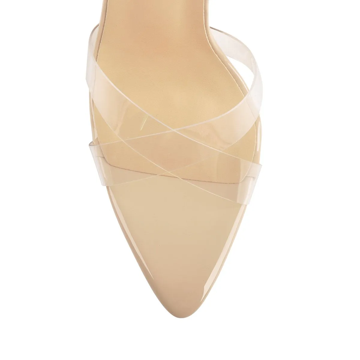 Clear Cross Band Pointy Open Toe Beige High Heel Sandals sold by Onlymaker product image thumbnail 4