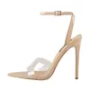 Clear Cross Band Pointy Open Toe Beige High Heel Sandals sold by Onlymaker